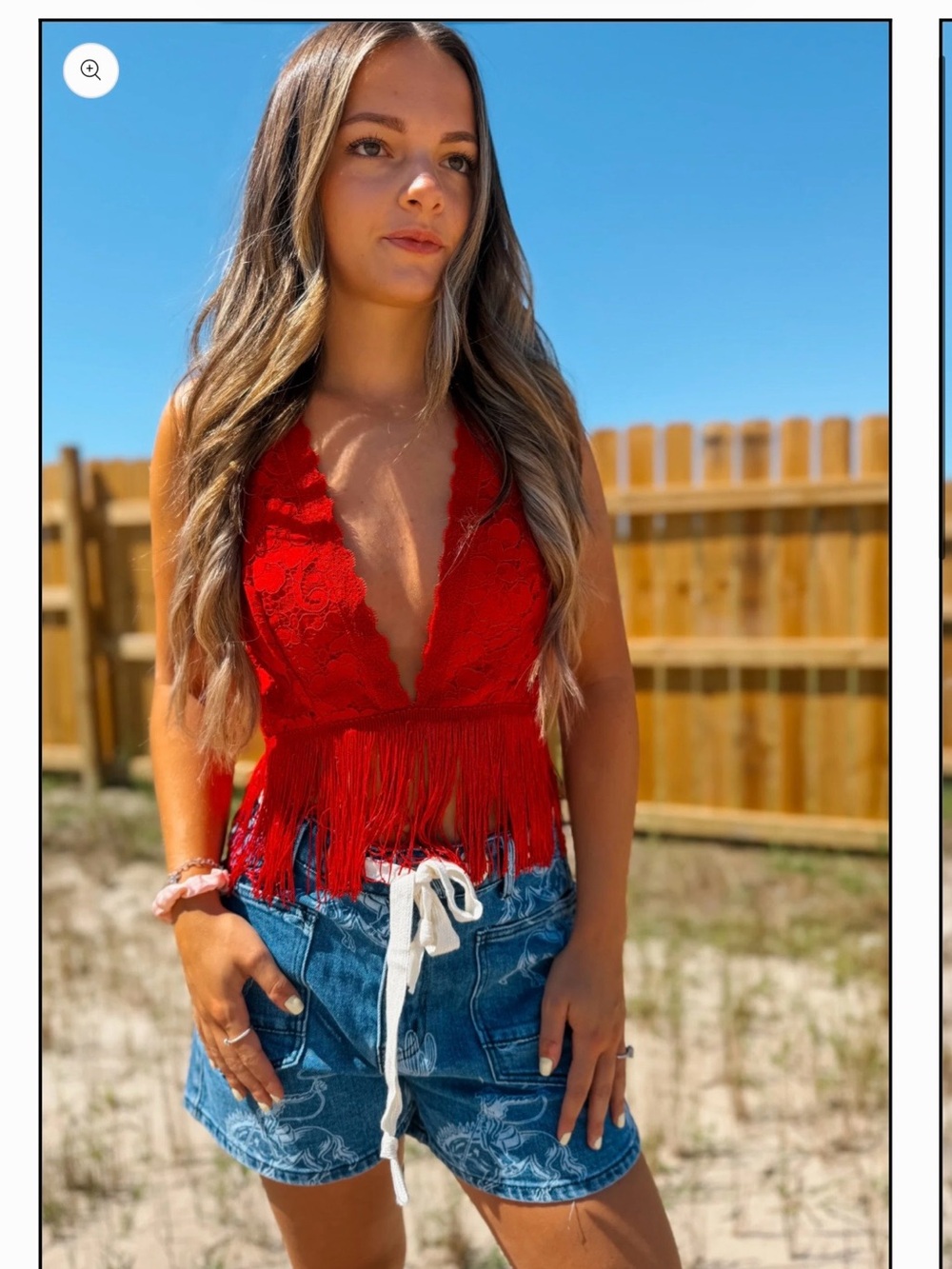 Red Lace Fringe Cropped Vest